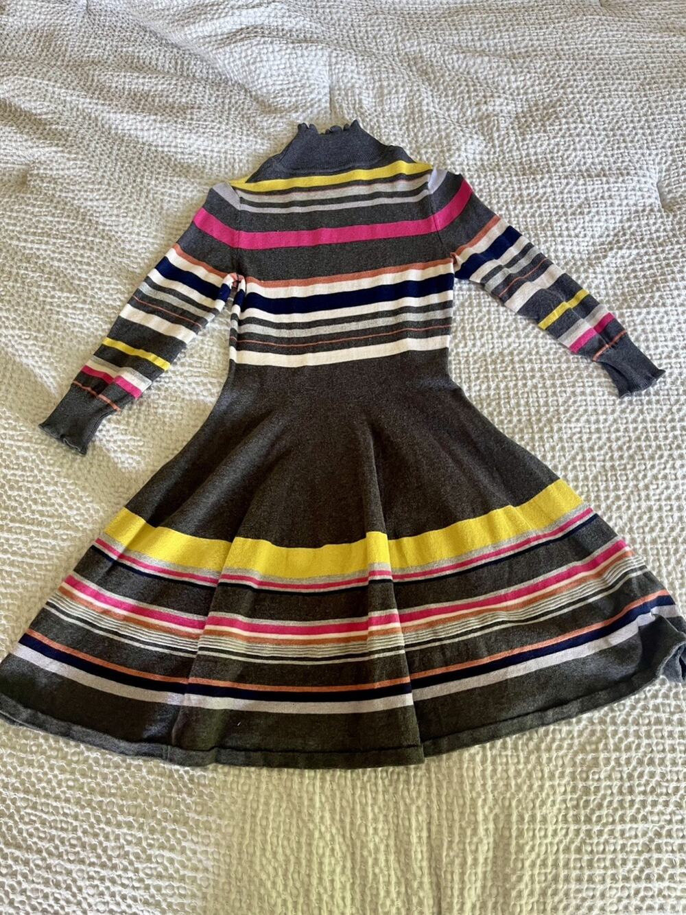Anthropologie Mauve Sweater Dress Gray Striped Knit High Neck Long Sleeve Sz XXS